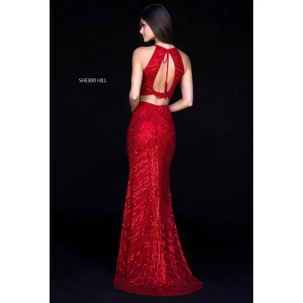 Sherri Hill 52063 Red Two Piece Sequin Prom Gown NWT Size 0‎ $598 - Image 2