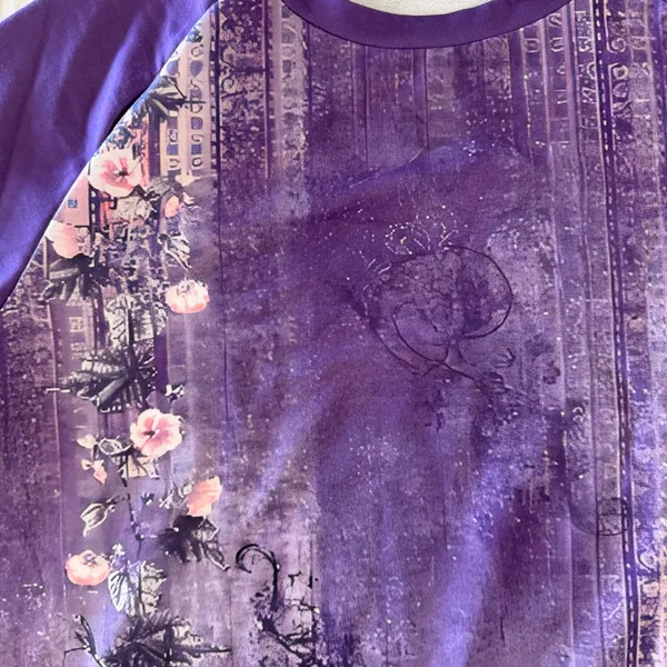 Women's Long Sleeve Purple Floral Pullover Top Size XL #260539 - Image 2