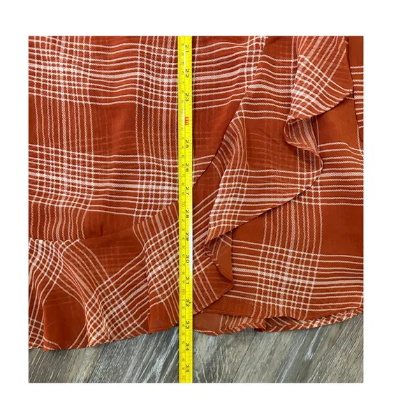 Altar'd State Rust Plaid Wrap Dress Long Sleeve Tie Waist Ruffle L - Image 5