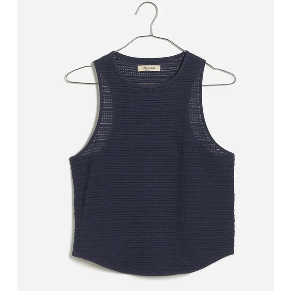 Madewell Crochet Knit Cutaway Tank Cropped Cotton Blend Ink Blue XS NWT - Image 2