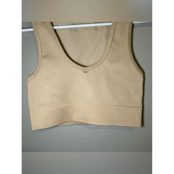 Aerie Offline Recharge Least Support Neutral Ribbed Sports Bra Womens Size Small - Image 4