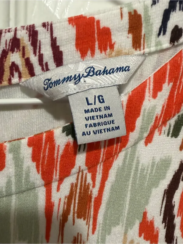 Tommy Bahama Ikat Print Shift Dress Large Boho 3/4 Sleeve Resort - Image 2