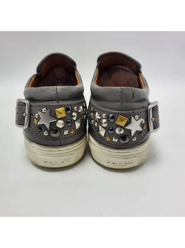 Coach Slip On Shoe C103 Sequin Studded Buckle Gray Sneakers Pointy Toe Sz 6.5 B - Image 5