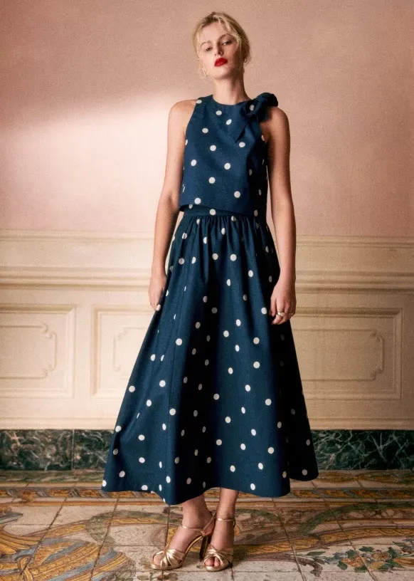 Sézane Sophie skirt size 38 Navy with Ecru Dots - Image 2