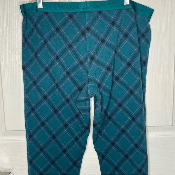 Victoria’s Secret Sz XL Long Pajama Set Teal Purple Black Argyle Plaid - Image 16