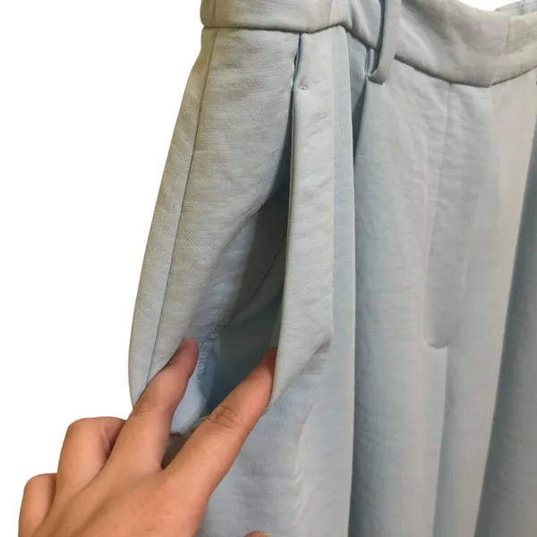 Abercrombie Curve Love Sloane Low Rise Wide Leg Tailored Linen Pant 32L Sky Blue - Image 9