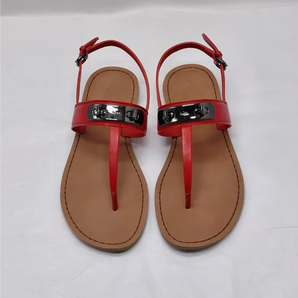 Coach Womens Gracie Thong Sandals Size 6.5 Red Leather Flats Quiet Luxury Resort - Image 3