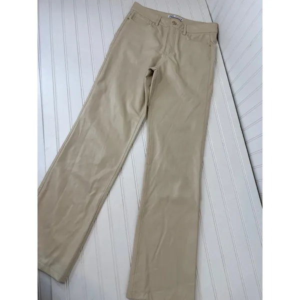 NWOT Zara Khaki High Waisted Straight Leg Pants Neutral Career Casual Womens 6 - Image 2