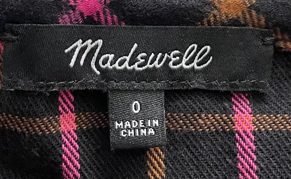 Madewell Plaid Flannel Pink Black Raglan Button Front Shirt Dress with Pockets, size 0 - Image 6