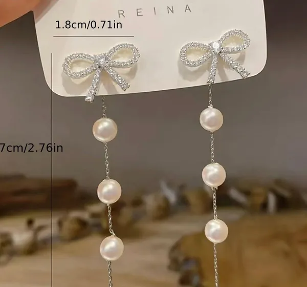Hollow Bow Shiny Zircon Dangle Earrings - Image 4