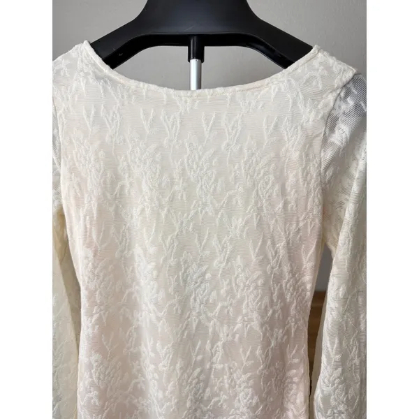 SHEIN Cream Lace Open Back Mini Dress Long Bell Sleeve Tie Back Large - Image 8