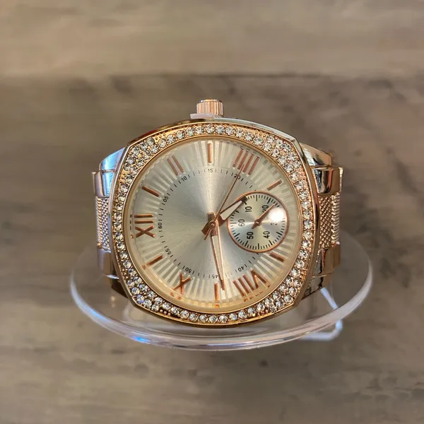 NEW BRONZE Crystal Lady Luxe Watch Stainless Steel Band Classic Quartz Time - Image 5