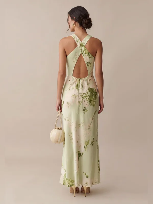 NWT o.p.t Roslyn Silk Dress size Large L Few Moda mint blossom green floral midi - Image 2