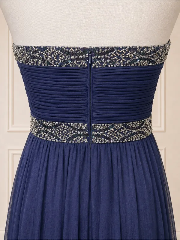Bloomingdale’s AQUA Navy Blue Beaded Strapless Chiffon Formal Gown Dress Size 4 - Image 6