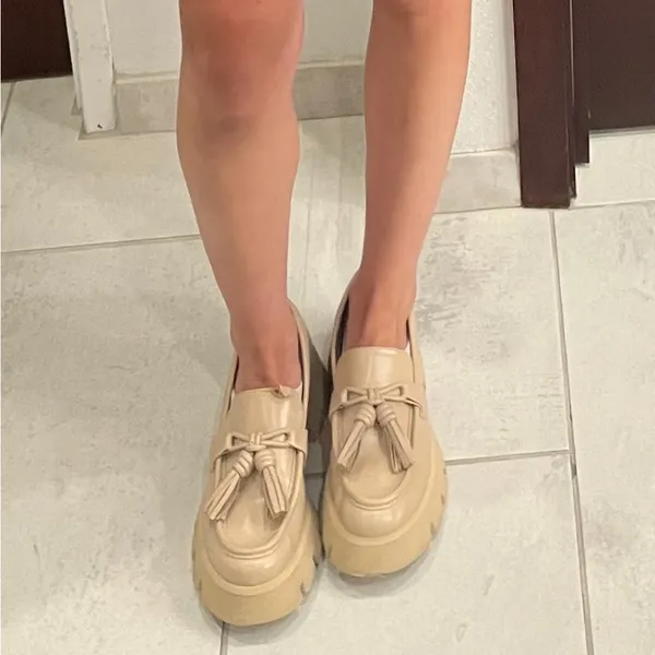 Zara Chunky Tassel Loafer Flats in Beige - Image 2