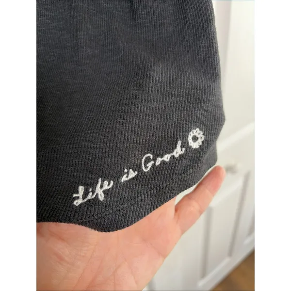 Life is Good Relaxed Fit Pocket Tee Womens Size L Charcoal Grey Ribbed Cotton L - Image 3