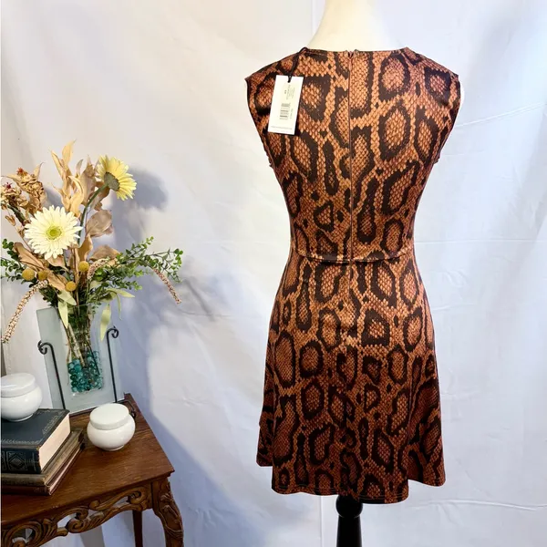 NWT WeWoreWhat Snake Print Fit & Flare Dress Brown Black Sleeveless Mini ~XS💛 - Image 6