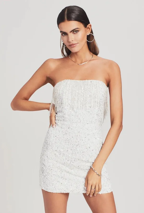 Retrofête NWT CASSANDRA SEQUIN FRINGE White DRESS - Image 6