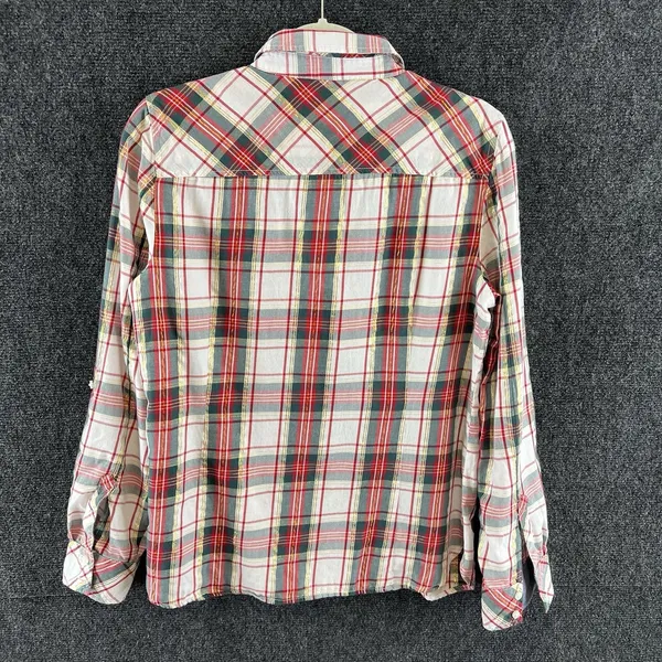 Tommy Hilfiger Women's Red Green Plaid Metallic Thread Roll-Tab Shirt Size M - Image 12