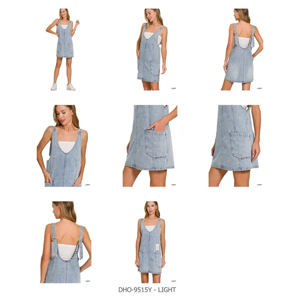 Zenana Denim Overall‎ Dress with Front Pockets - Light - Large - Image 11