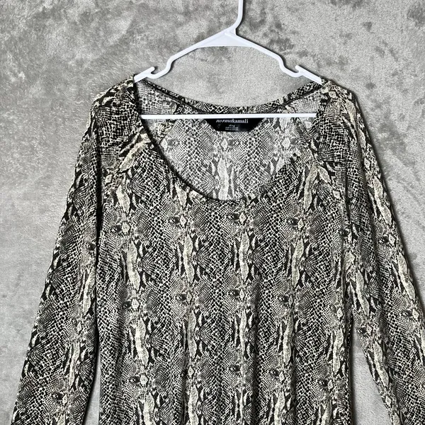 Norma Kamali Snakeskin Print Long Sleeve‎ Top Y2K Animal Print Size XL Stretchy - Image 2