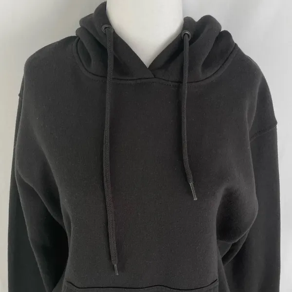 Pretty Little Thing Solid Black Relaxed Fit Hoodie Sweatshirt Size Small - Image 4