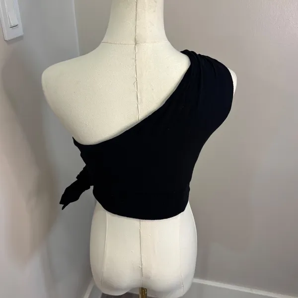 Free People Womens One Shoulder Side Tie Crop Top Black XS - Image 3
