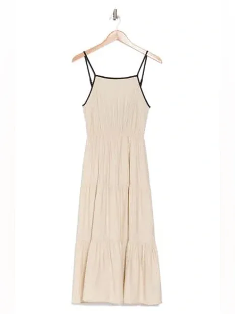 Blu Pepper Hazel Khaki Midi Dress NWT Boho Tiered Open Back Tie Cream Large - Image 5