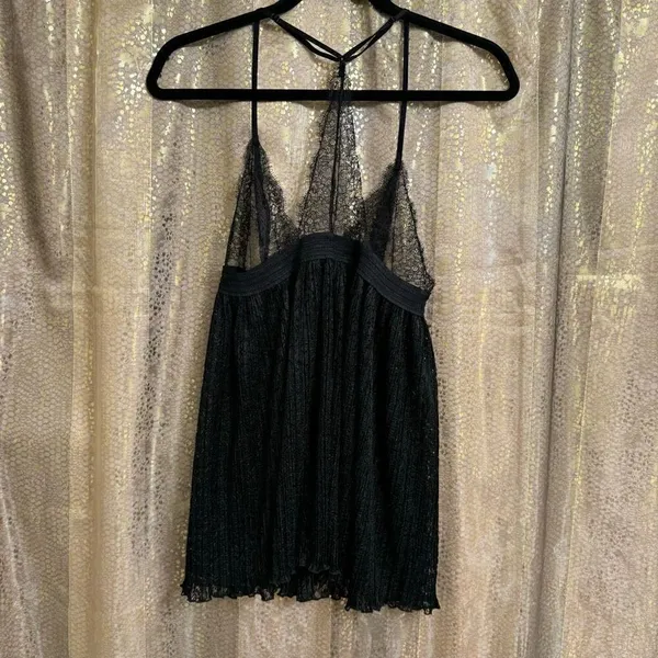 Victorias Secret Black Lace Goth Witchy Pleated Babydoll Nightie Med NWT - Image 2