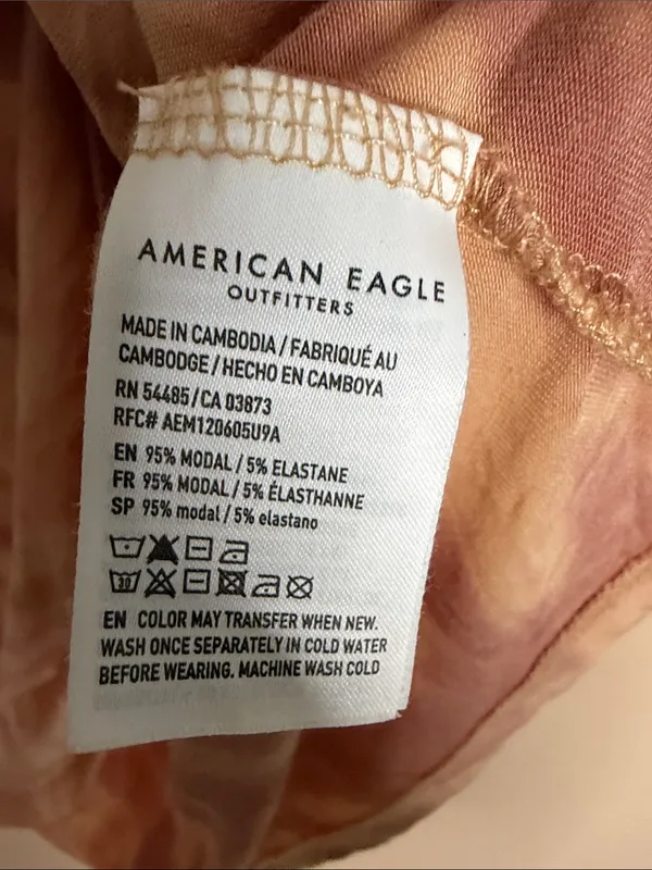 American Eagle Outfitters Short-Sleeve V-Neck Tie-Dye Top in Mauve and Peach - Image 5