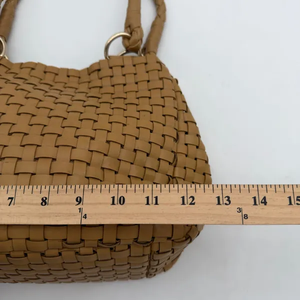 Nine West Vegan Leather Tan Basket Weave Vacation Casual Shoulder Bag - Image 4