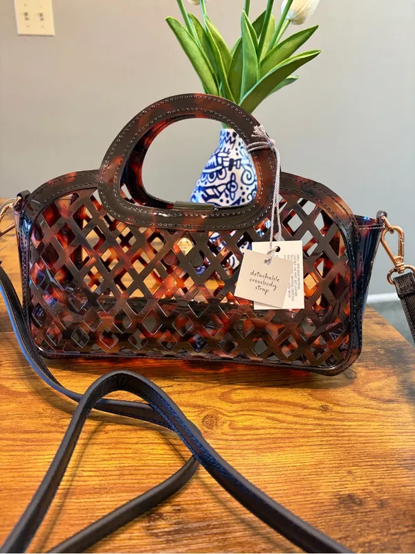 NWT Chic Brown Tortoise Shell Jelly Crossbody Handbag 2-in-1 Chic Summer Tote - Image 6