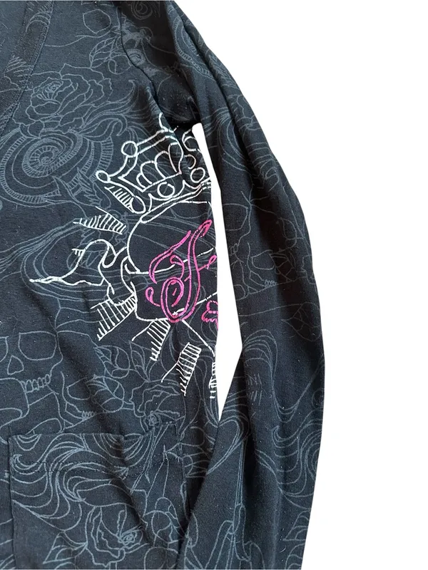 Vintage Fox Racing Cardigan Sweater Y2K Emo Tattoo Mall Goth Fairy Grunge XS - Image 2