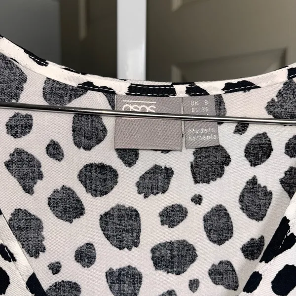 ASOS Dalmatian Spot Print Babydoll Dress Long Sleeve V Neck NWOT Womens 4 - Image 7