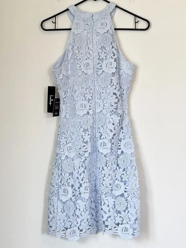 NWT Lulus Love Poem Light Blue Lace Mini Dress - Size: Small - Image 8