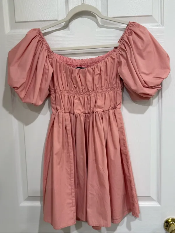 Abercrombie & Fitch Emerson Ruched Puff Sleeve Mini Dress‎ Pink - Image 2