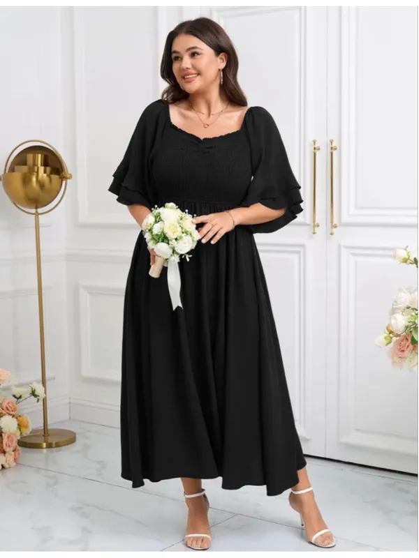 NEW Plus Size Smocked Square Neck Short Sleeve Dress 1X - Image 7