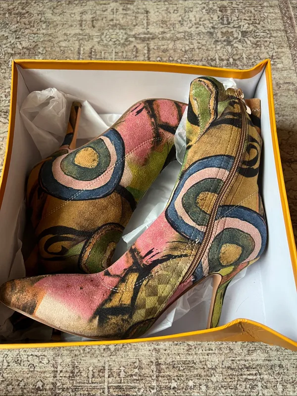 Vivianly Printed Abstract Booties Heels 7 - Image 6