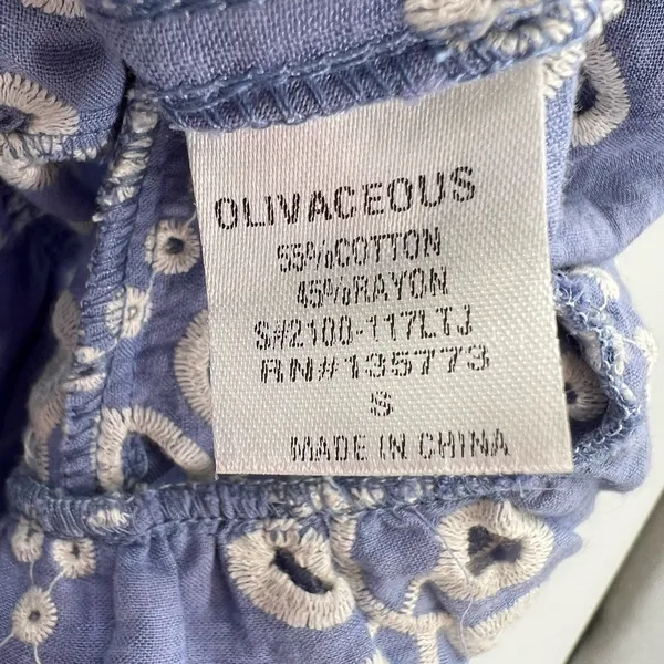Olivaceous eyelet embroidered ruffle top cropped flirty romantic blue white S - Image 4
