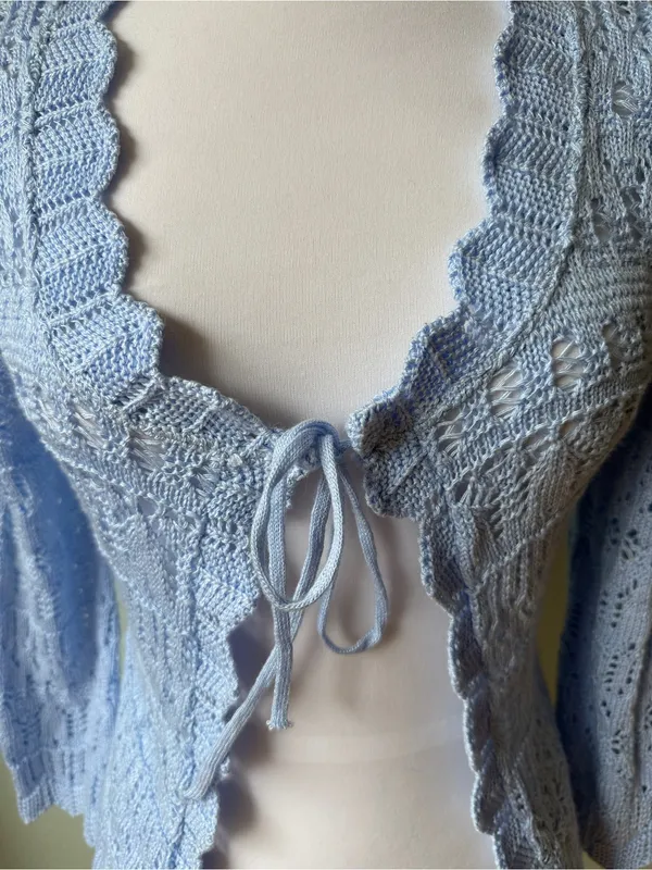 White Stag Light Blue Scalloped Tie-Front Knit Cardigan - Image 4