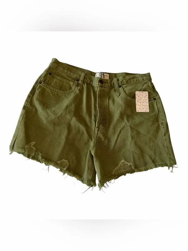NWT Free People Makai Cutoff Denim Short Olive Garden SZ-31 Frayed Hem - Image 5