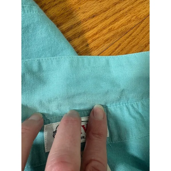 Vintage Orvis Short Sleeve Linen Cotton Blend Button Front Shirt Teal Blue Sz 6‎ - Image 7
