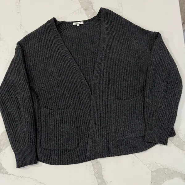 Madewell Redford Merino Wool Blend Chunky Cardigan Sweater Womens Large Charcoal - Image 3