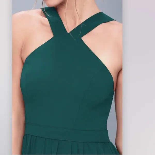 Lulus Air of Romance Forest Green Halter Gown Maxi‎ Dress Size LARGE - Image 2