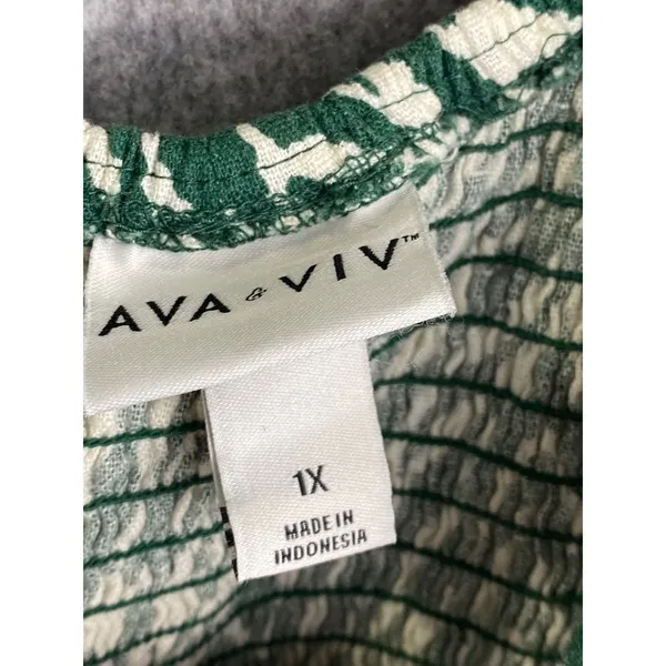 NWT Ava Viv Green Zebra Print Midi Dress Smocked Bodice‎ Ruffle 1X - Image 3