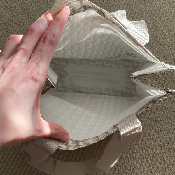 NEW Lululemon Small Reusable Tote Bag Tan Beige Pattern Snap Closure - Image 6