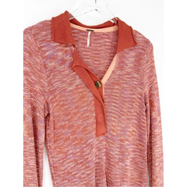 Free‎ People Making Memories Collared Sweater Women's Size L Orange Preppy - Image 5