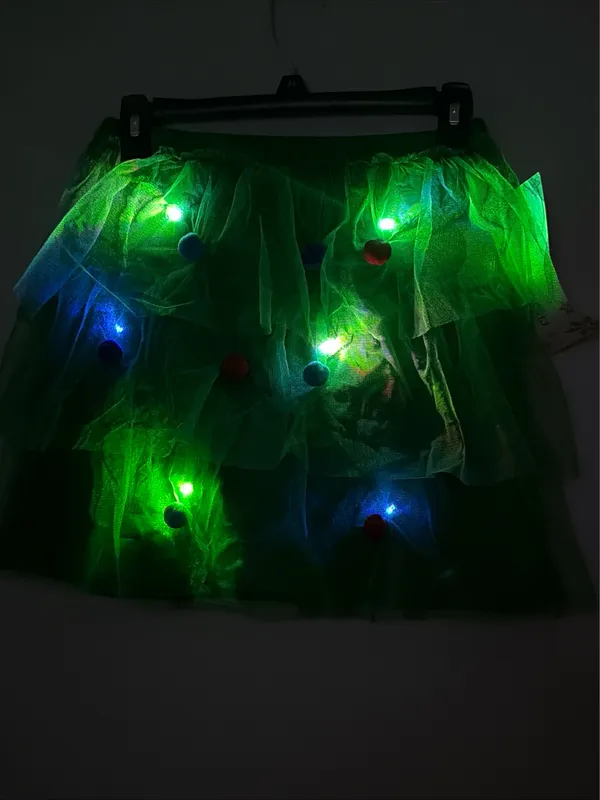 Planet Gold New! Green Tulle Skirt with Colorful light up Pom Poms size S - Image 9