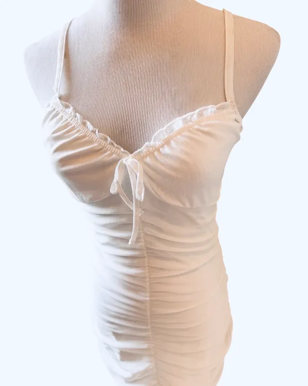 Divided H&M White Bodycon Mesh Dress Ruched Lace Tie Trim S - Image 2