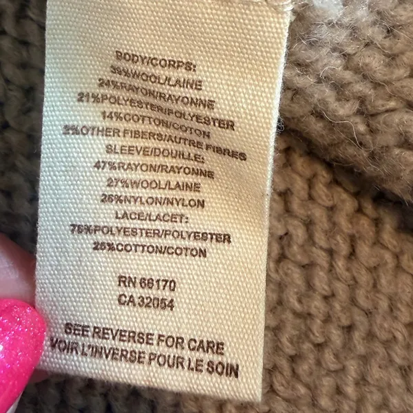 Free People‎ Wool Blend Lace Back Pointelle Cardigan Sweater Taupe Womens Small - Image 6